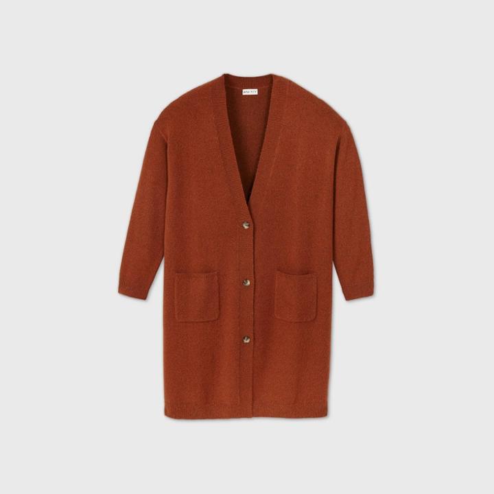 Women's Plus Size Deep V-neck Duster Cardigan - Ava & Viv Rust X, Red