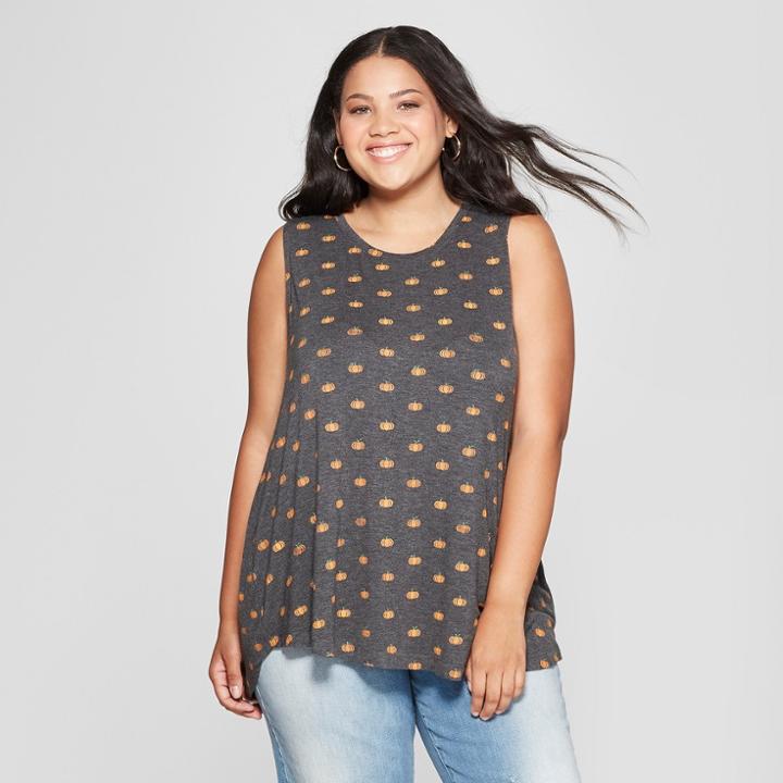 Women's Plus Size Pumpkin Print Tank Top - Fifth Sun (juniors') Charcoal