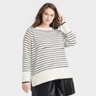 Women's Plus Size Crewneck Pullover Sweater - A New Day Cream Striped 3x, Ivory