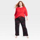Women's Plus Size Henley Top And Pants Pajama Set - Stars Above Black