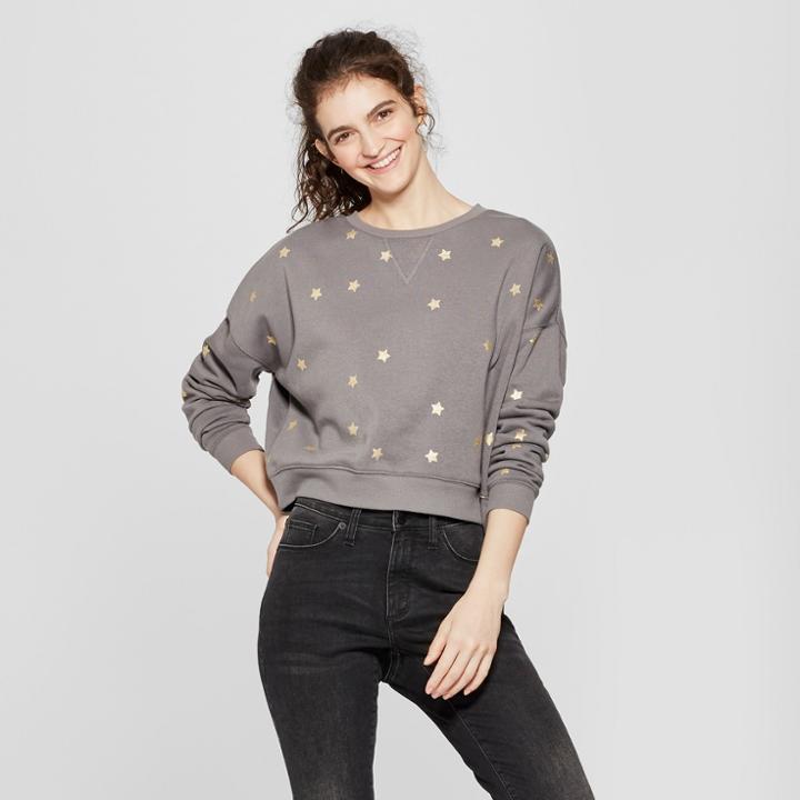 Women's Gold Star Print Pullover Sweatshirt - Fifth Sun (juniors') Charcoal (grey)