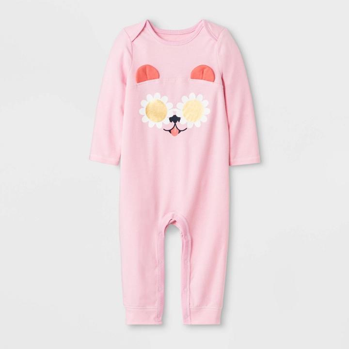Baby Girls' Long Sleeve Puppy Ear Romper - Cat & Jack Pink
