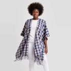 Women's Long Plaid Ruana Kimono Jacket - A New Day Brown
