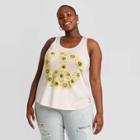 Zoe+liv Women's Plus Size Sunflower Peace Sign Graphic Tank Top - Ivory