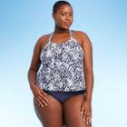 Women's Plus Size Loose Fit Tankini Top - Kona Sol Ikat Blue