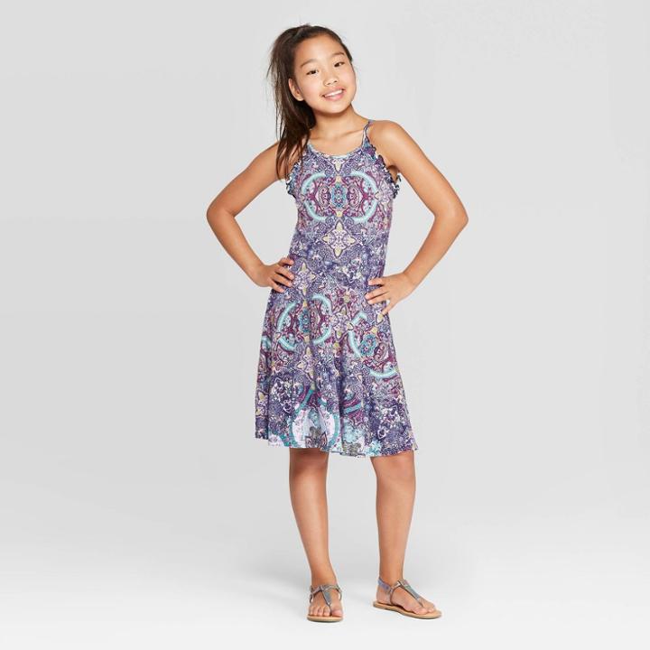 Girls' Ruffle Armhole Dress - Art Class Purple