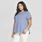 Women's Plus Size Striped Short Sleeve Scoop Neck Side Wrap T-shirt - Universal Thread Blue X