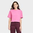 Women's Elbow Sleeve Boxy Cropped T-shirt - A New Day Pink