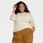 Women's Plus Size Crewneck Pullover Sweater - Ava & Viv Oatmeal
