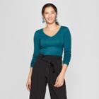 Women's Long Sleeve V-neck T-shirt - A New Day Green Heather