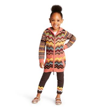 Toddler Girls' Colore Zig Zag Long Sleeve Hooded Zip-up Sweater - Missoni For Target 2t, Women's, Pink Brown