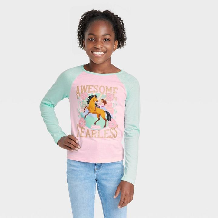 Girls' Spirit Riding Free Long Sleeve Graphic T-shirt - Pink