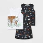 Carter's Just One You Boys' 3pc Tiger Palm Pajama Set - White/black