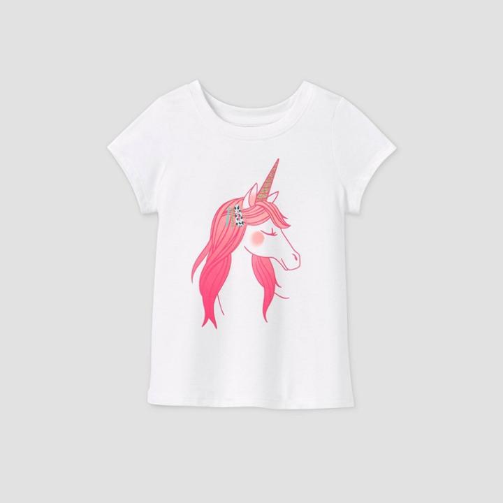Toddler Girls' Short Sleeve Unicorn T-shirt - Cat & Jack White