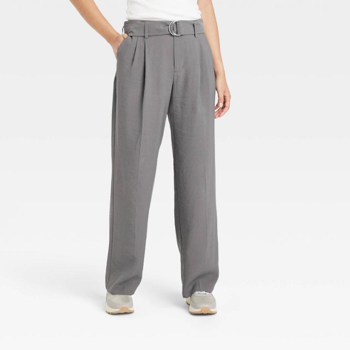 Women's High-rise Relaxed Fit Straight Belted Trousers - A New Day Gray