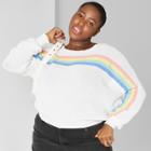 Women's Plus Size Striped Long Sleeve Rainbow Pullover Sweater - Wild Fable Cream