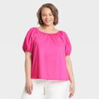 Women's Plus Size Puff Short Sleeve Tie-back Top - A New Day Pink