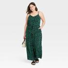 Women's Plus Size Sleeveless Drapey Jumpsuit - Ava & Viv Dark Green Floral X
