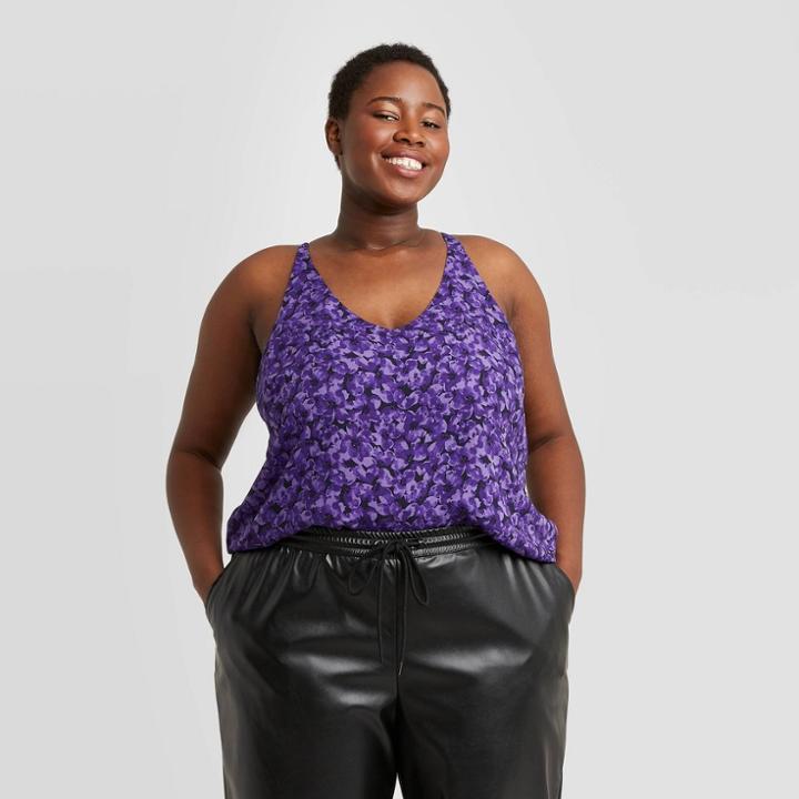 Women's Plus Size Floral Print Essential Tank Top - A New Day Violet