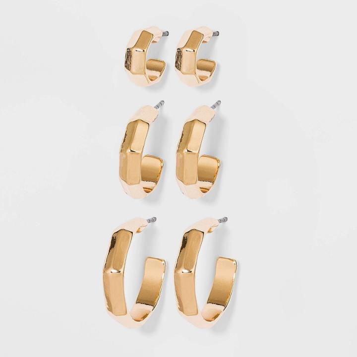 Hammered Textured Hoop Trio Earrings - A New Day Gold