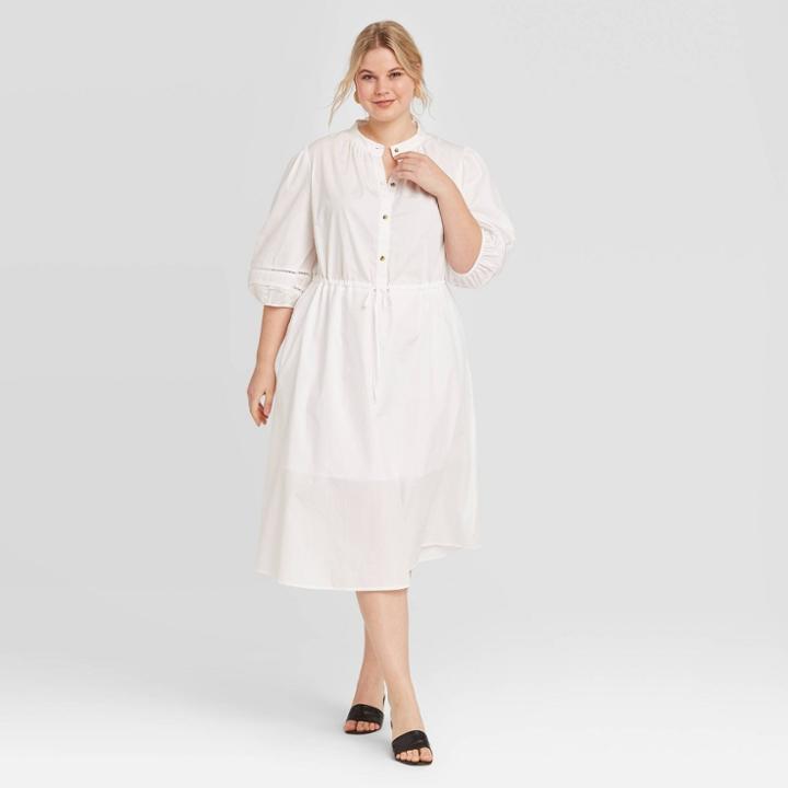 Women's Plus Size Elbow Sleeve Midi Dress - Who What Wear White 1x, Women's,