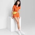 Women's Short Sleeve Collared Button-front Romper - Wild Fable Dark Orange