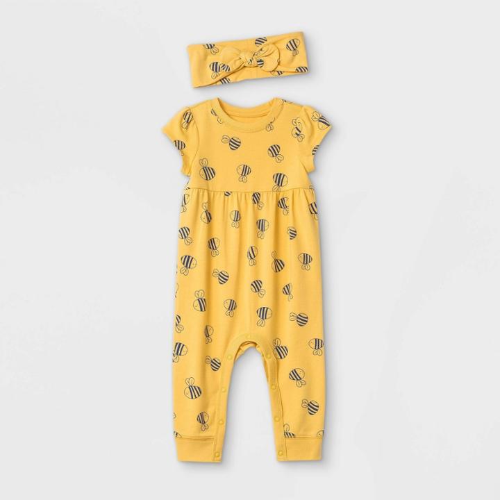 Baby Girls' Bee Romper With Headband - Cat & Jack Mustard Newborn, Yellow