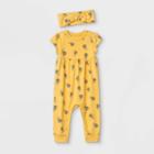 Baby Girls' Bee Romper With Headband - Cat & Jack Mustard Newborn, Yellow