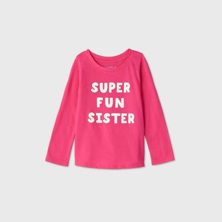 Toddler Girls' 'super Fun Sister' Long Sleeve T-shirt - Cat & Jack Dark Pink