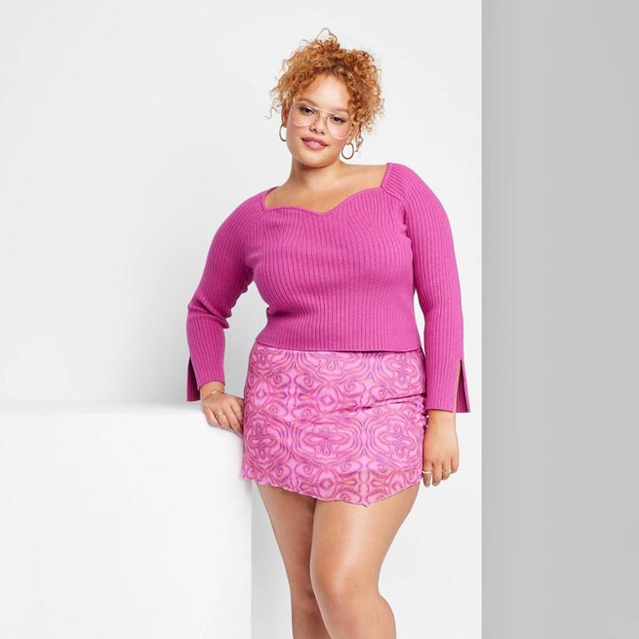Women's Plus Size Mesh Mini Skirt - Wild Fable Pink Geometric Print