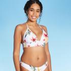 Women's Long Line Triangle Halter Bikini Top - Shade & Shore White Floral Xl, Women's, Pink