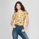 Women's Floral Print Short Sleeve Cutout Top - Lily Star (juniors') Mustard