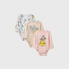 Baby Girls' 3pk Disney Princess Long Sleeve Bodysuit - Pink Newborn