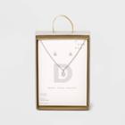 Silver Plated Cubic Zirconia Pave Initial Pendant Necklace And Earring Set - A New Day Initial D