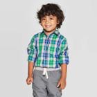 Toddler Boys' Specialty Twill Long Sleeve Plaid Button-down Shirt - Cat & Jack Green