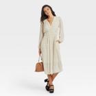 Women's Long Sleeve Smocked Waist Dress - A New Day Cream Printed Xs, Ivory Printed
