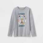 Girls' 'create Peace' Long Sleeve Graphic T-shirt - Cat & Jack Heather Gray