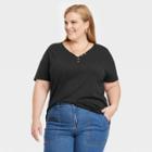 Women's Plus Size Short Sleeve Henley Tunic T-shirt - Knox Rose Black