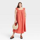 Women's Plus Size Ruffle Short Sleeve A-line Dress - A New Day Orange
