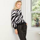 Women's Animal Print Crewneck Pullover Sweater - Who What Wear Black