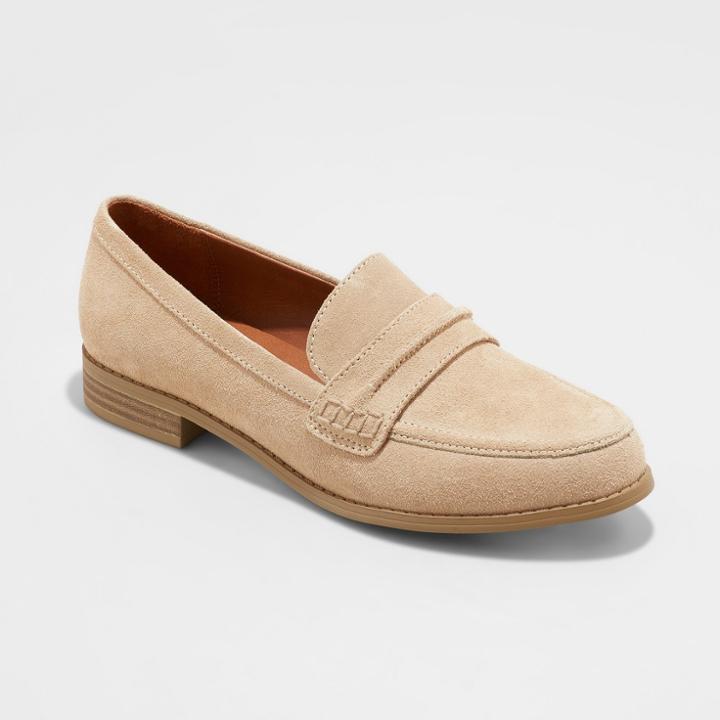 Women's Aanmae Wide Width Faux Leather Suede Closed Back Loafers - Universal Thread Taupe (brown) 5.5w,