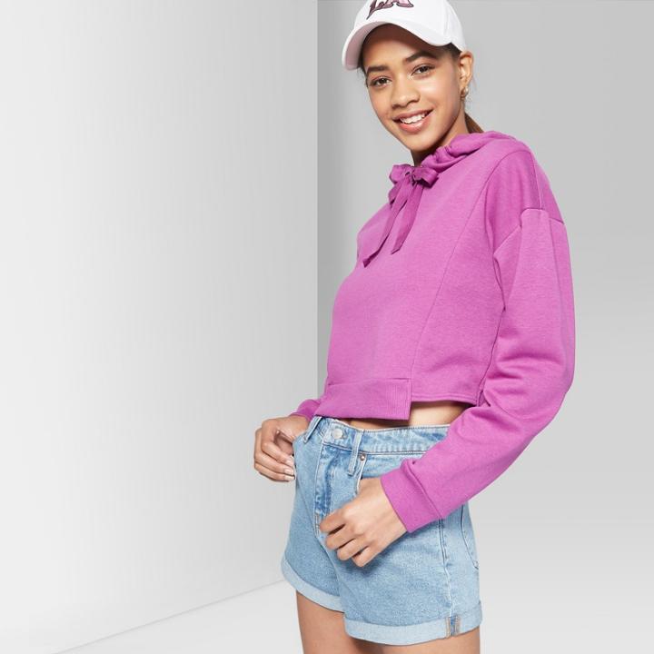 Women's Cropped Step Hem Hoodie - Wild Fable Fuchsia