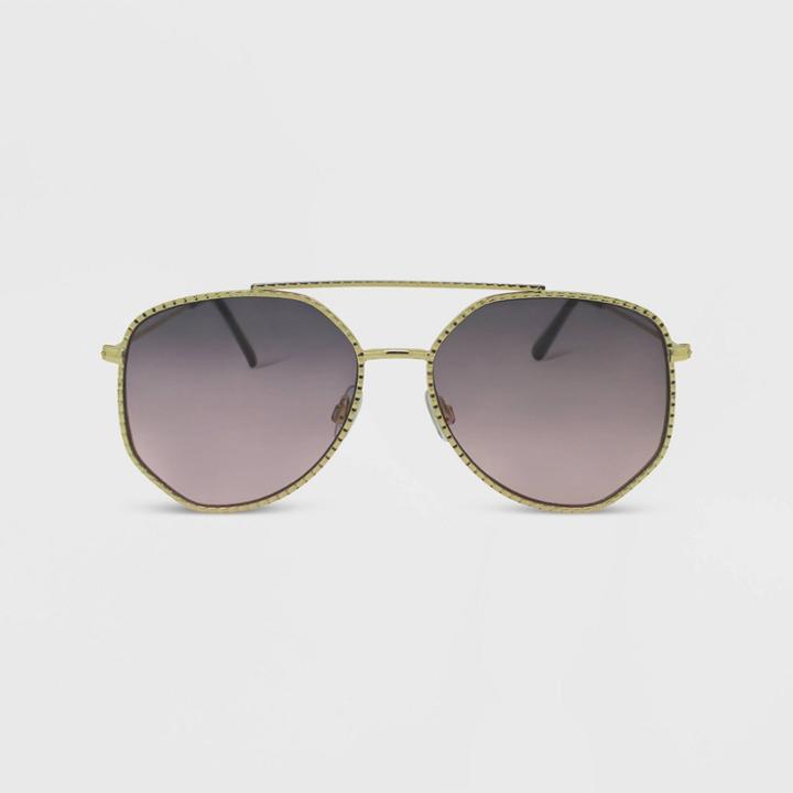 Women's Metal Geometric Aviator Sunglasses - Wild Fable Gold
