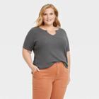 Women's Plus Size Short Sleeve Splitneck Thermal Top - Knox Rose Gray
