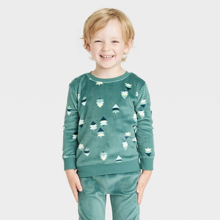 Toddler Boys' Long Sleeve Plush Micro-fleece Crewneck Pullover - Cat & Jack Green