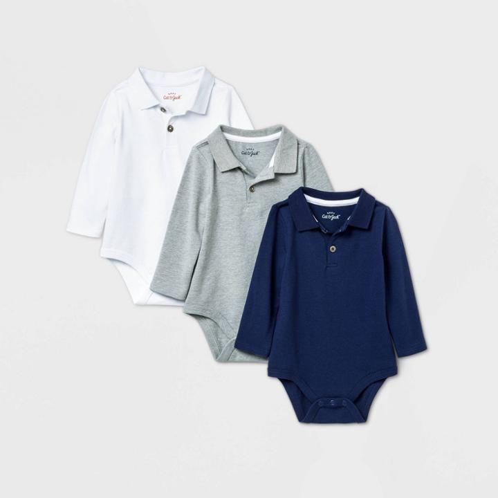 Baby Boys' 3pk Long Sleeve Polo Bodysuit - Cat & Jack White/navy/gray