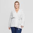 Women's Plus Size Long Sleeve Cable Wrap Sweater - Universal Thread Cream (ivory)