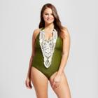 Surfside Women's Plus Size Crochet Halter One Piece - Green