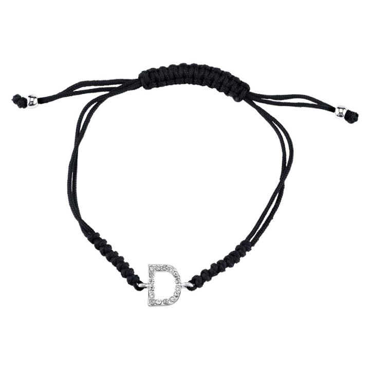 Target Silver Plated Crystal Wrap Bracelet With Initial D - Black Nylon Cord, Women's