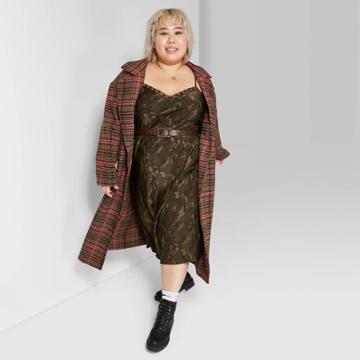 Women's Plus Size Plaid Oversized Button-front Long Sleeve Wool Coat - Wild Fable Brown/pink